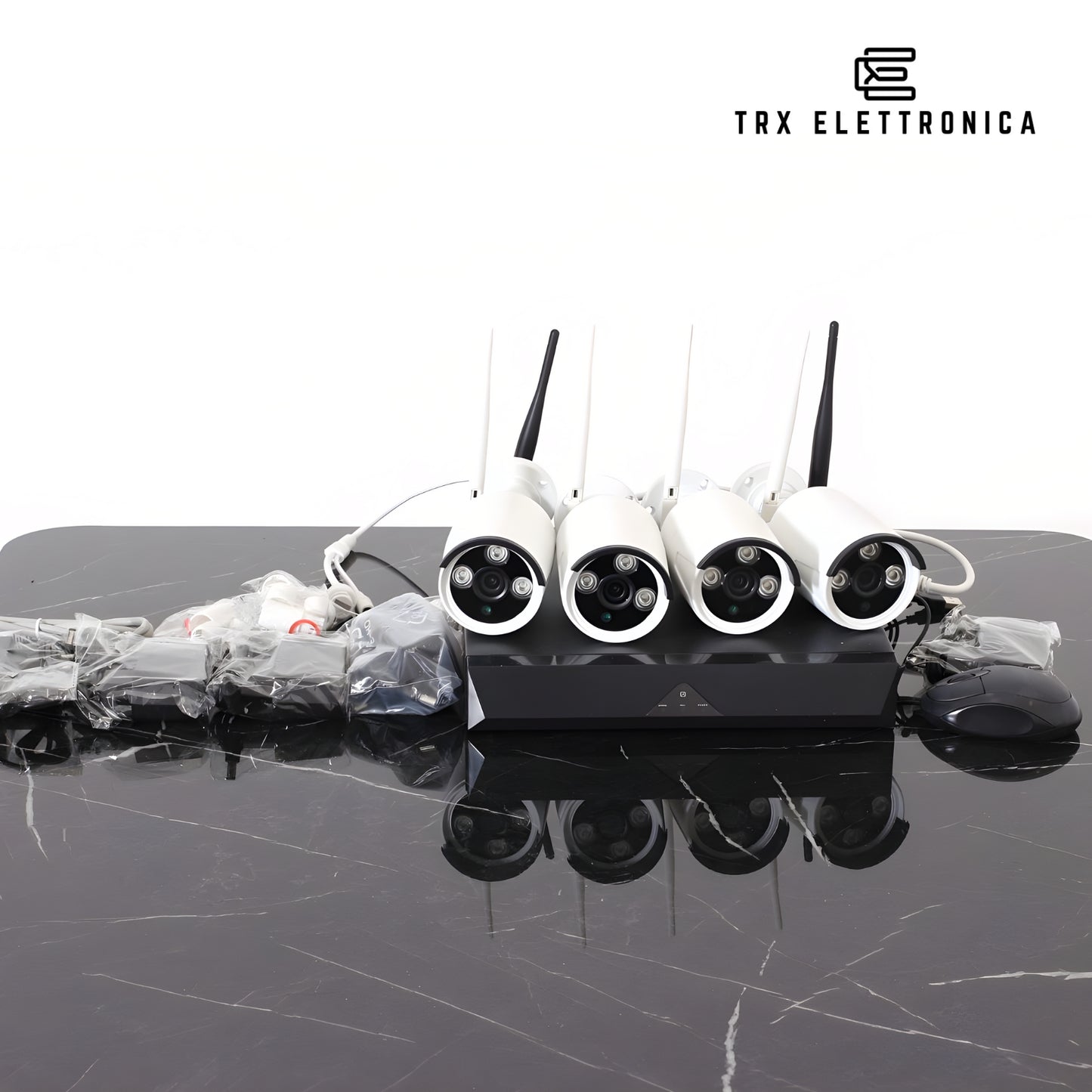 VIDEOSORVEGLIANZA ESTERNO WIRELESS DVR NVR 4 CANALI 4 TELECAMERE WIRELESS