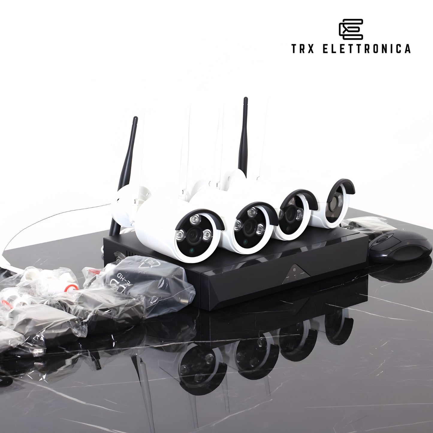 VIDEOSORVEGLIANZA ESTERNO WIRELESS DVR NVR 4 CANALI 4 TELECAMERE WIRELESS