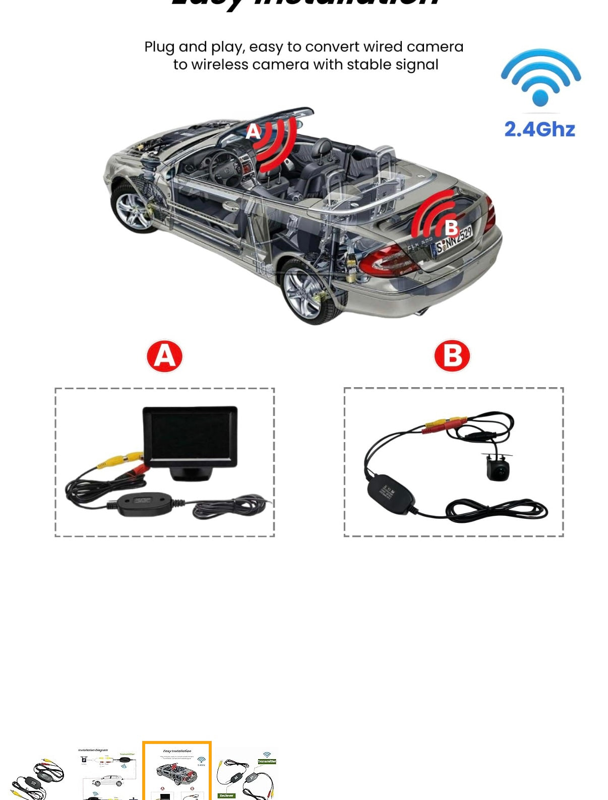 Trasmettitore Ricevitore Kit Wireless per Telecamera Posteriore Auto Adattatore Senza Fili per Telecamera Retrovisore Monitor Auto 12V