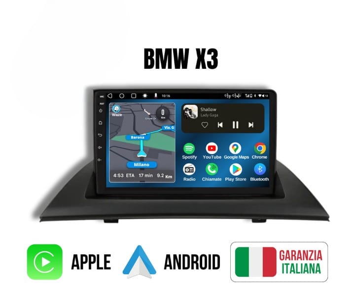 Bmw x3 | 9 Pollici - Mascherina inclusa - Autoradio 2 Din Android auto + Carplay / Stereo Touch 4/64gb | Navigatore GPS + Bluetooth + Wifi
