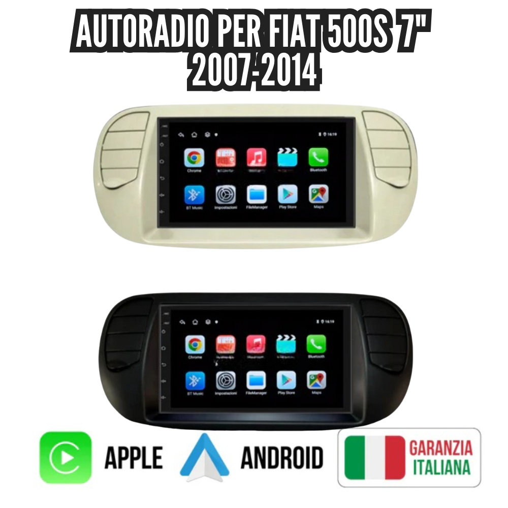 Autoradio per Fiat 500s 7" | 2007-2014 | Android | Bluetooth | CarPlay | Android Auto | 4-64GB Ram