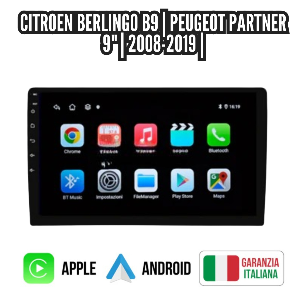 Autoradio   per   Citroen   Berlingo   B9   |   Peugeot   Partner   9"   |   2008-2019   |   Android   |   Bluetooth   |   CarPlay   |   Android   Auto   |   4-64GB  Ram
