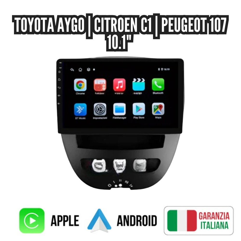 Autoradio   per   Toyota   Aygo   |   Citroen   C1   |   Peugeot   107   10.1"   |   2005-2014   |   Android   |   Bluetooth   |   CarPlay   |   Android   Auto   |   4-64GB   Ram