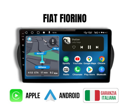 Fiat Fiorino - Qubo (2008/2017) | 9 pollici |8-256Giga Mascherina Inclusa Autoradio 2 Din Android auto + Carplay / Stereo Touch | Navigatore GPS + Bluetooth + Wifi-Comandi al volante