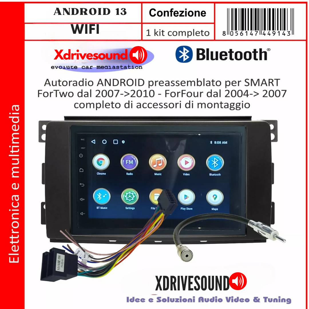RADIO 7" ANDROID SMART FOR FOUR 454 2004 A 2007 BLUETOOTH - USB KIT PLUG & PLAY