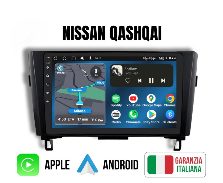 Nissan Qashqai (2012/2019) | 9” Pollici - Mascherina inclusa - Autoradio 2 Din Android auto + Carplay / Stereo Touch 4/64gb | Navigatore GPS + Bluetooth + Wifi+ Centralina Canbas recupero comandi con telecamera 360