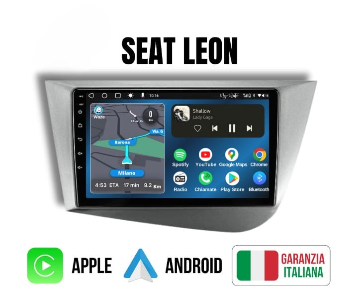 Seat Leon (2005-2012) | 9 pollici | Mascherina Inclusa| Autoradio 2 Din Android auto + Carplay / mk2 Stereo Touch 8/256gb | Navigatore GPS + Bluetooth + Wifi
