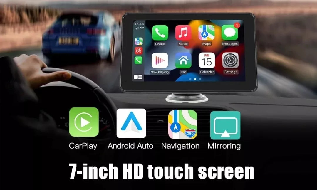 Autoradio portatile 7" Apple CarPlay Android Auto touchscreen auto FM Bluetooth+ RETROCMAERA in omaggio