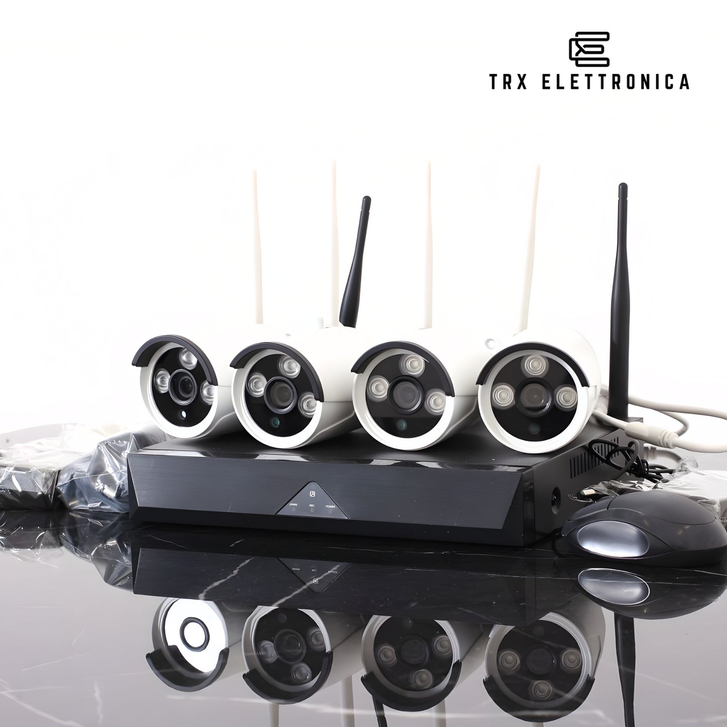 VIDEOSORVEGLIANZA ESTERNO WIRELESS DVR NVR 4 CANALI 4 TELECAMERE WIRELESS