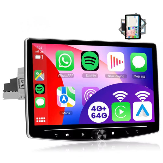 AUTORADIO 1Din10.1”Pollici ESTRAIBILE, GPS, Navigatore, CARPLAY + ANDROID AUTO Per tutti i modelli con comandi al volante 4/64GB