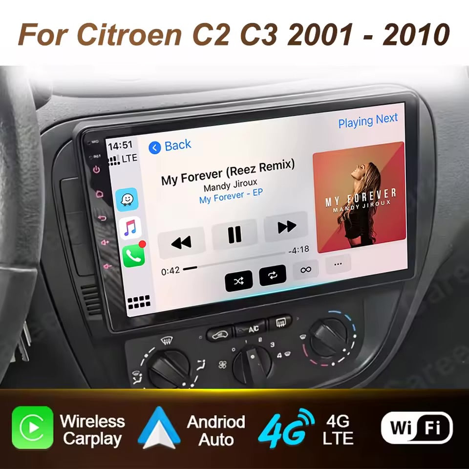 C3 anno 2001-2010| 9 Pollici - Mascherina Inclusa - Autoradio 2 Din Android Auto + Carplay / Stereo Touch 2/64gb | Navigatore GPS + Bluetooth + Wifi