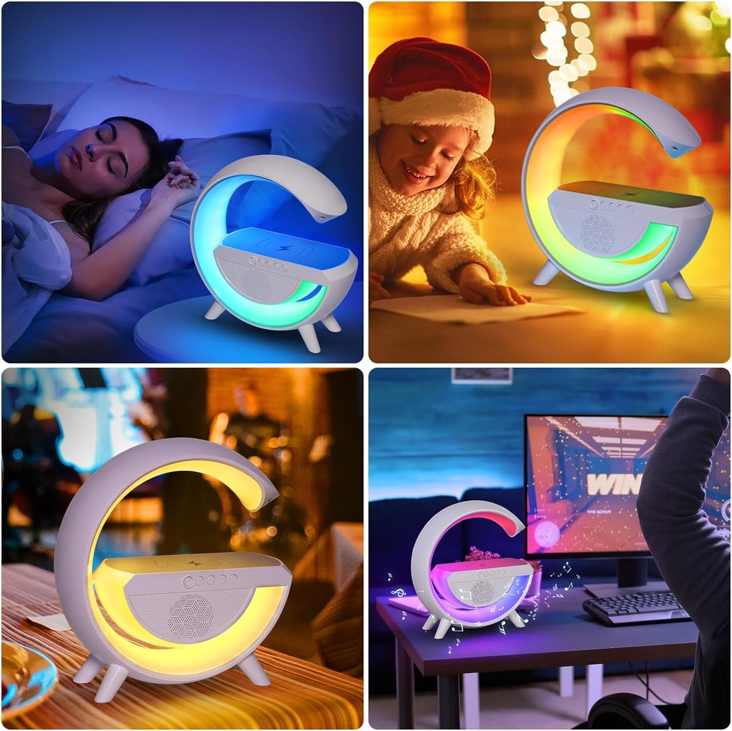 Nuova Lampada da tavolo a LED intelligente per atmosfera con caricabatterie senza fili da 15 W altoparlante Bluetooth, luce notturna dimmerabile