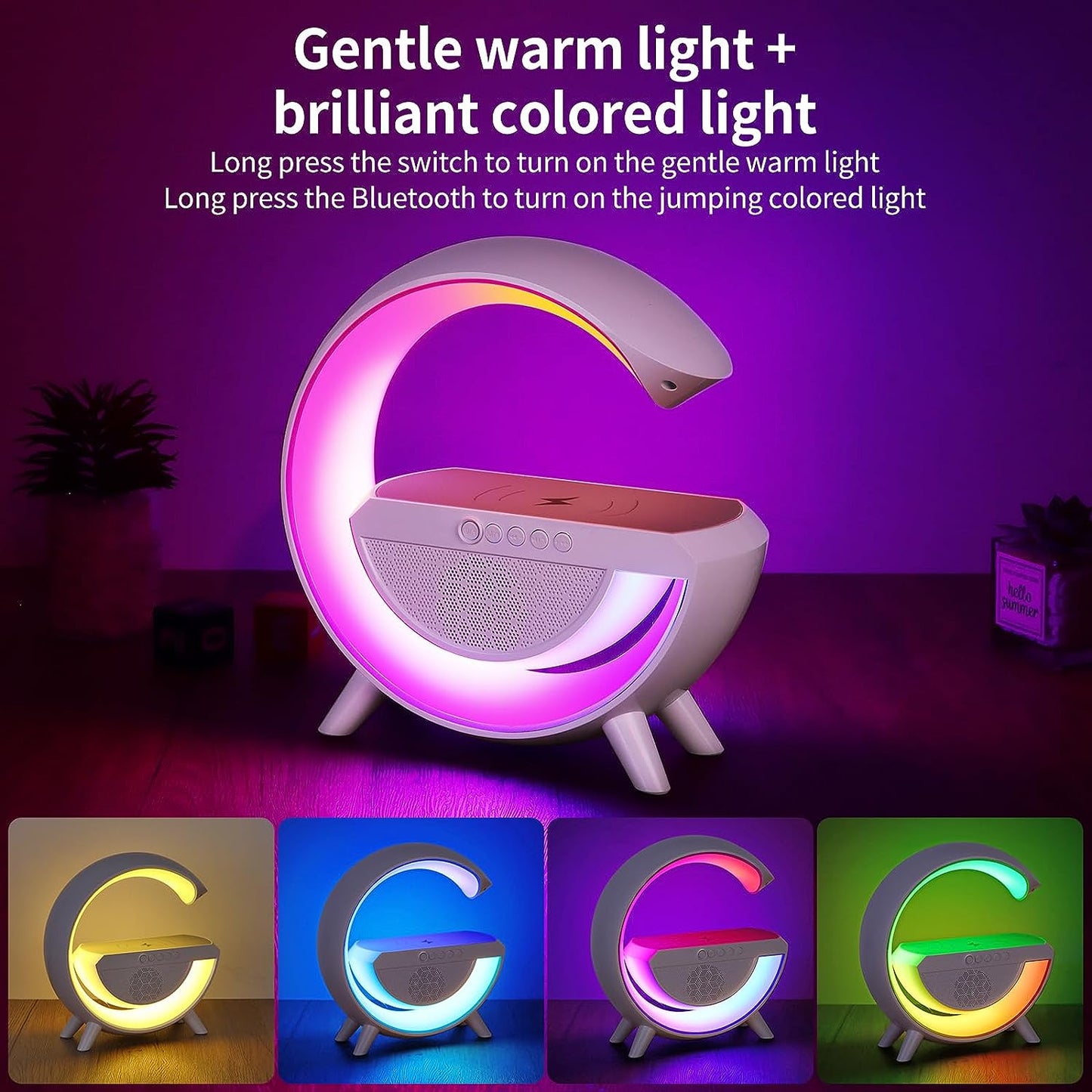 Nuova Lampada da tavolo a LED intelligente per atmosfera con caricabatterie senza fili da 15 W altoparlante Bluetooth, luce notturna dimmerabile