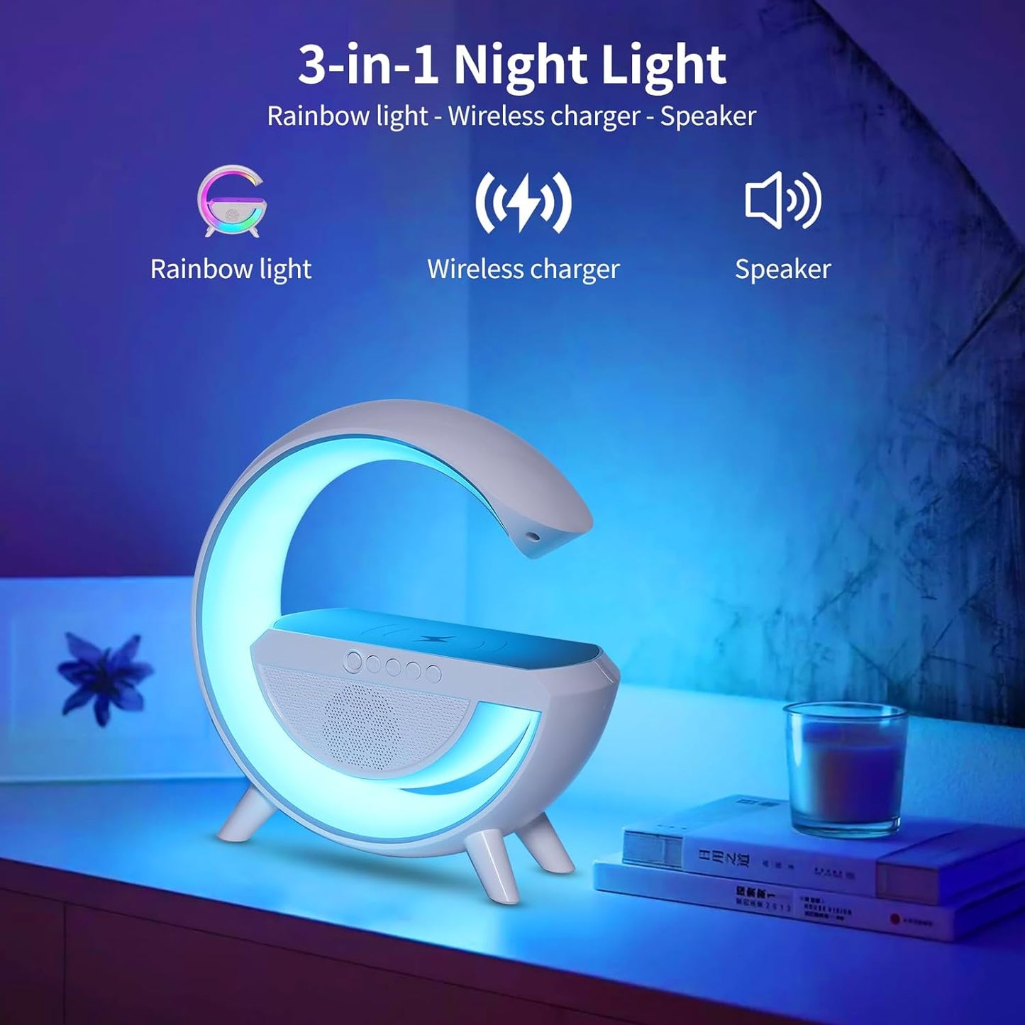 Nuova Lampada da tavolo a LED intelligente per atmosfera con caricabatterie senza fili da 15 W altoparlante Bluetooth, luce notturna dimmerabile
