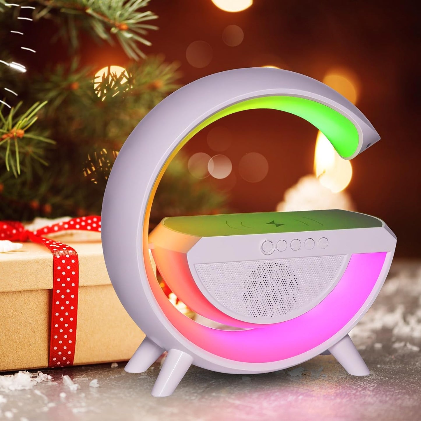 Nuova Lampada da tavolo a LED intelligente per atmosfera con caricabatterie senza fili da 15 W altoparlante Bluetooth, luce notturna dimmerabile