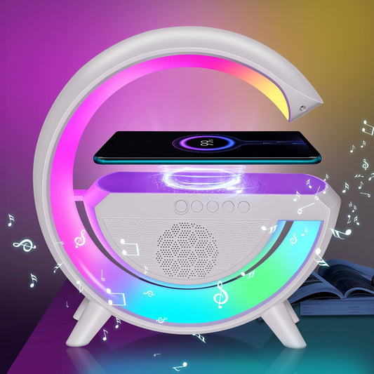 Nuova Lampada da tavolo a LED intelligente per atmosfera con caricabatterie senza fili da 15 W altoparlante Bluetooth, luce notturna dimmerabile