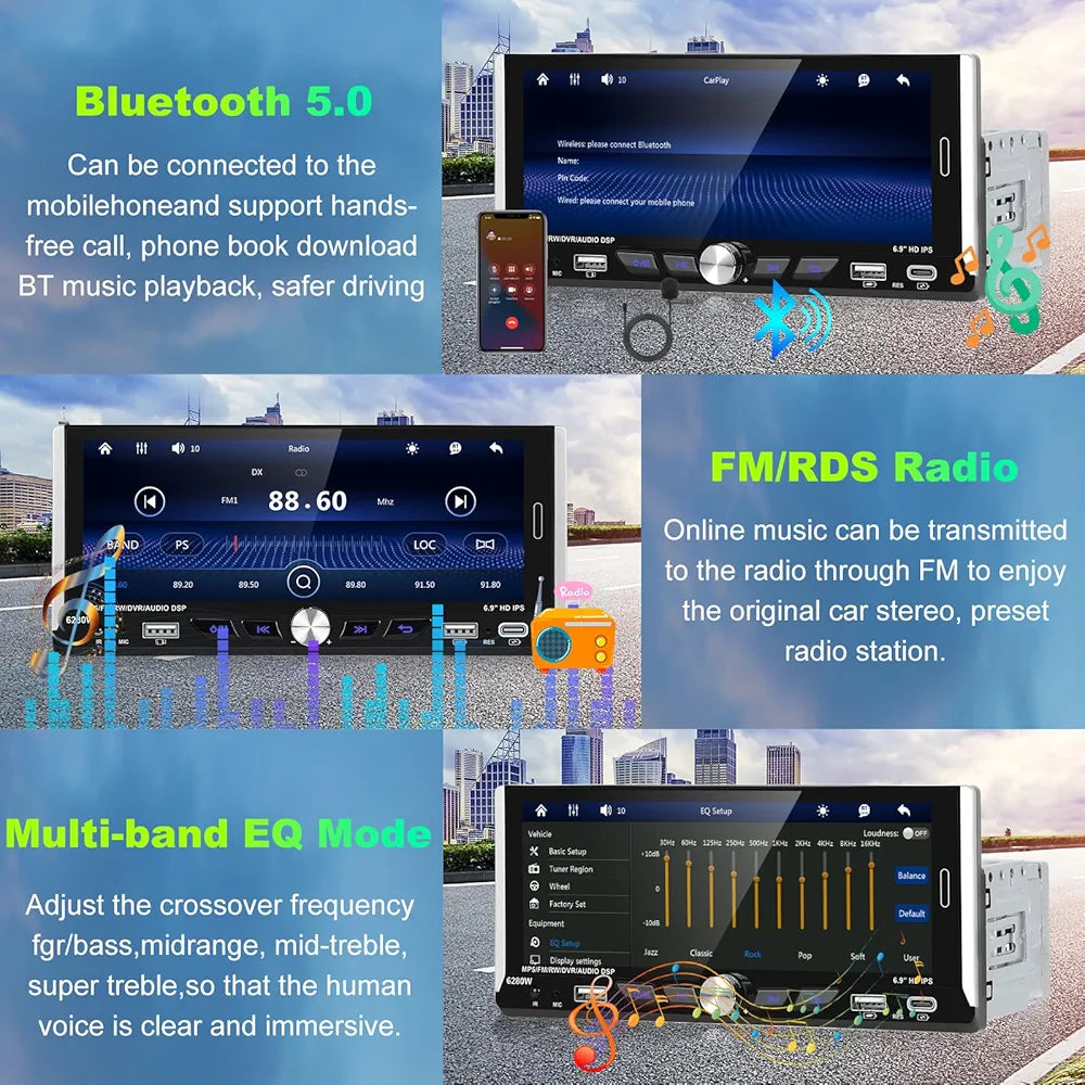 Autoradio 1 din schermo da 7" 4GB RAM - 64 GB ROM CARPLAY🌀 android auto 🌀