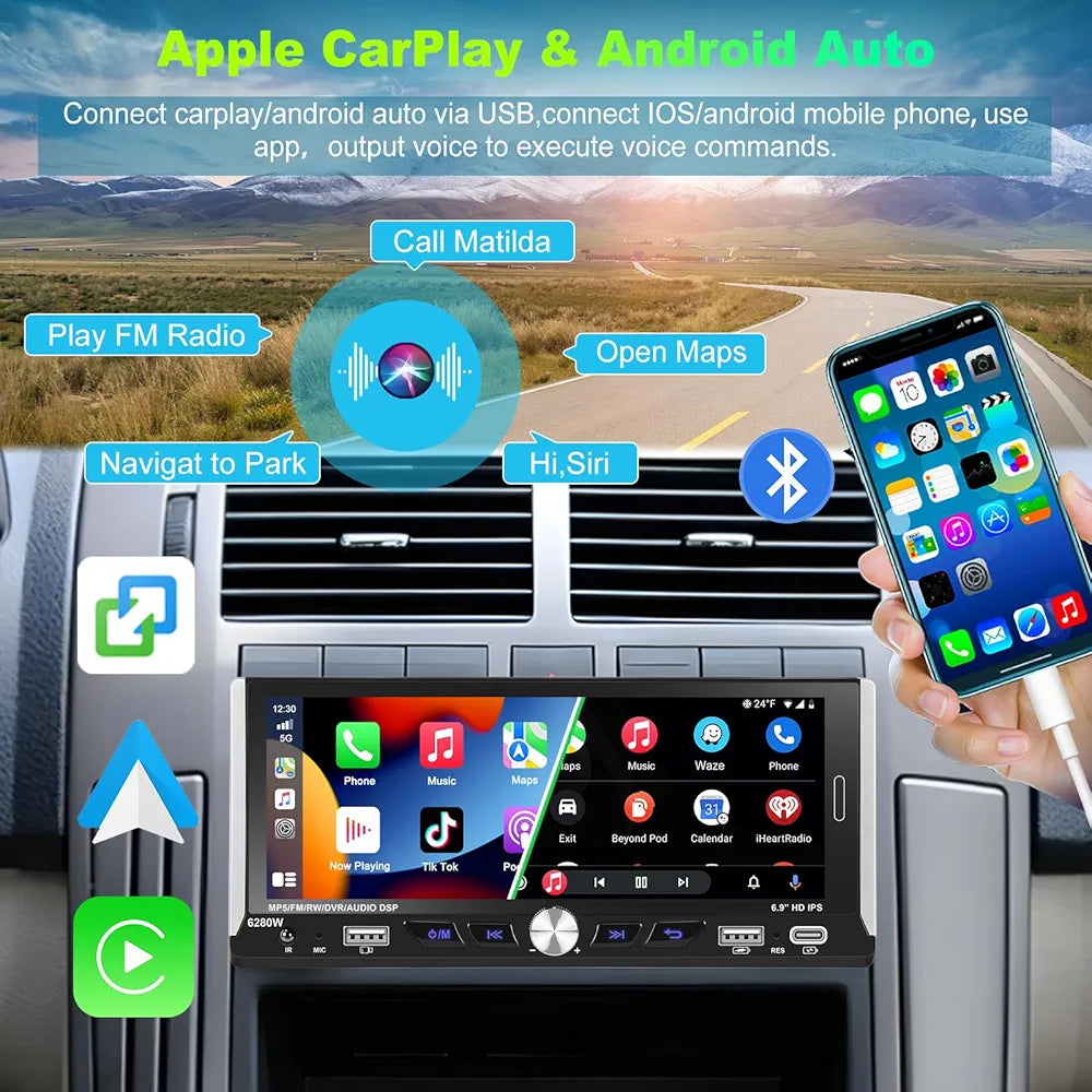 Autoradio 1 din schermo da 7" 4GB RAM - 64 GB ROM CARPLAY🌀 android auto 🌀