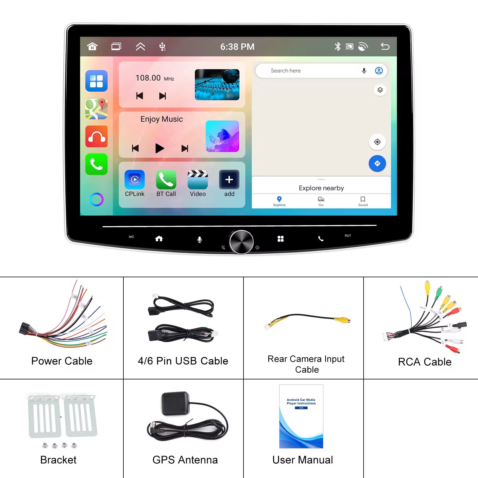 AUTORADIO 1Din10.1”Pollici ESTRAIBILE, GPS, Navigatore, CARPLAY + ANDROID AUTO Per tutti i modelli con comandi al volante 4/64GB