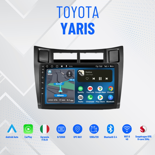 AUTORADIO 9” NAVIGATORE Toyota Yaris  ANDROID 13- 4GB RAM 64GB ROM IPS DSP CARPLAY
