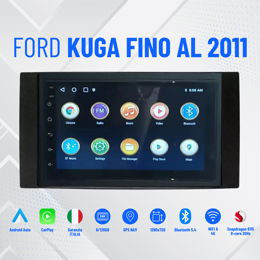 AUTORADIO ANDROID 4-64 GIGA FORD CMAX FINO AL 2011 BLUETOOTH USB PRESSEMBLATO PLUG & PLAY