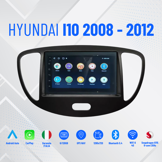 AUTORADIO ANDROID 7"4-64 GIGA PER HYUNDAI I10 2008 AL 2012 BLUETOOTH USB KIT PLUG & PLAY