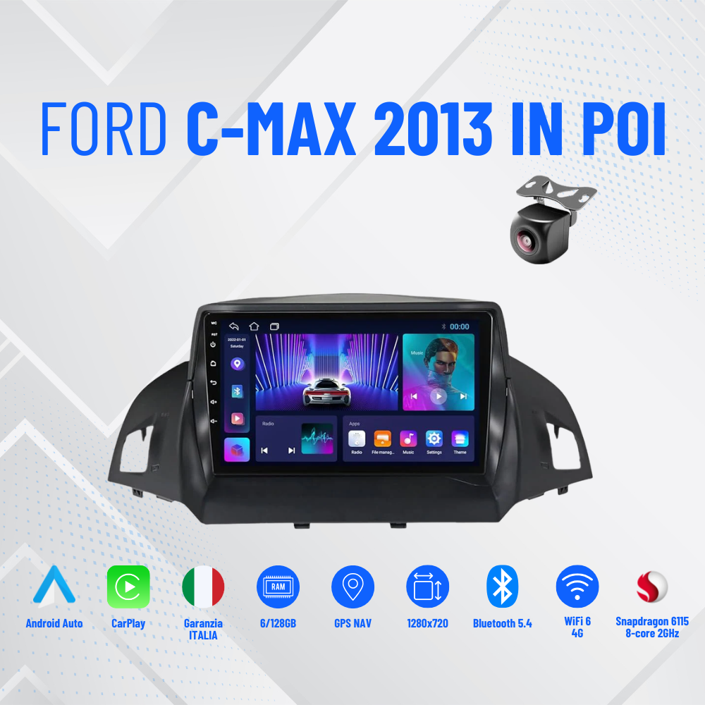 AUTORADIO NAVIGATORE 9" FORD C-MAX 2013 in poi  ANDROID 13- 4GB RAM  64GB ROM IPS DSP CARPLAY
