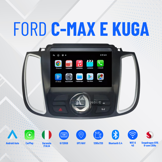 AUTORADIO NAVIGATORE 9" FORD CMAX KUGA   ANDROID 13  4GB  RAM- 64GB ROM  CARPLAY-ANDROID AUTO