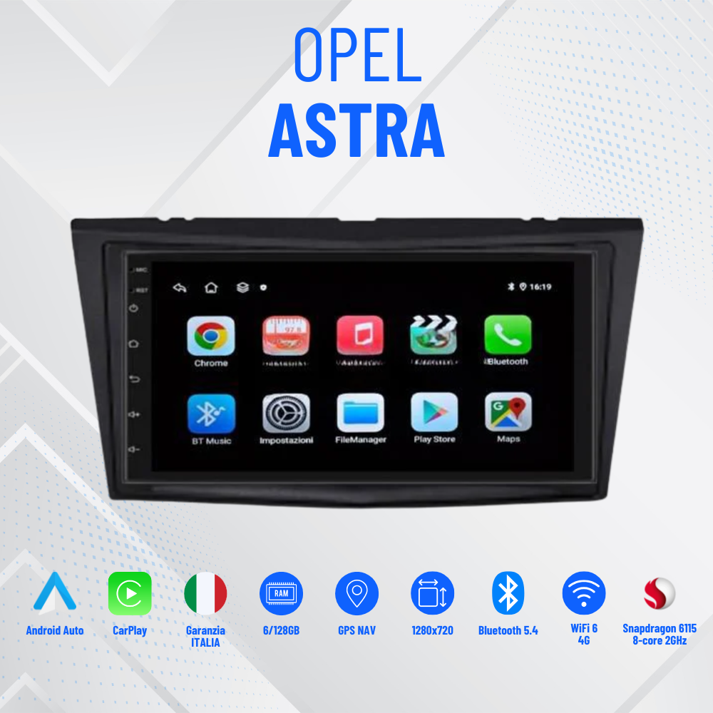 AUTORADIO NAVIGATORE 9" Opel astra H  ANDROID 13- 4GB RAM 64GB ROM IPS DSP CARPLAY