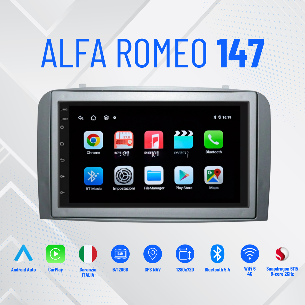 Alfa 147 schermo 7”Pollici - Mascherina Inclusa - Autoradio 2 Din  8-256Gb- KIT Completo Per L'installazione INCLUSO - Android Auto + Carplay /  | Navigatore GPS + Bluetooth + Wifi + USB