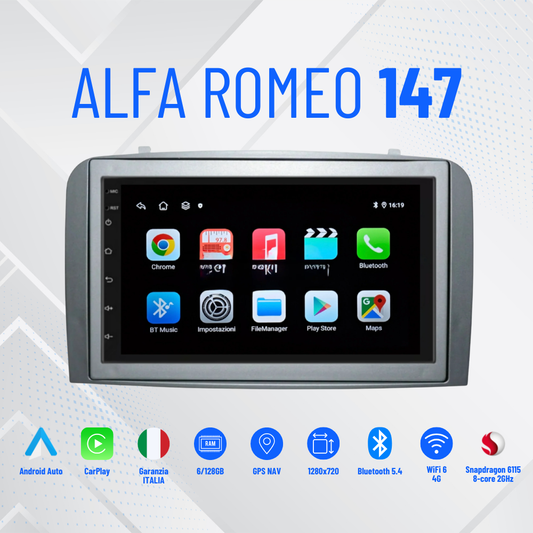 Alfa 147 schermo 7”Pollici - Mascherina Inclusa - Autoradio 2 Din  8-256Gb- KIT Completo Per L'installazione INCLUSO - Android Auto + Carplay /  | Navigatore GPS + Bluetooth + Wifi + USB