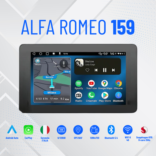 Alfa Romeo 159 (2005/2011) | Autoradio 2 Din7'' 8-256GB Android auto + Carplay / Alfa 159 Brera Spider Sportwagon Stationwagon Stereo Touch | Navigatore GPS + Bluetooth + Wifi + microfono esterno