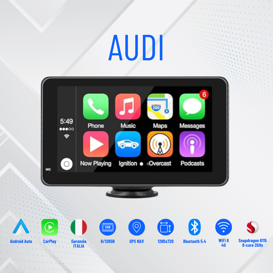 Autoradio portatile 7" Apple CarPlay Android Auto touchscreen auto FM Bluetooth+ RETROCMAERA in omaggio
