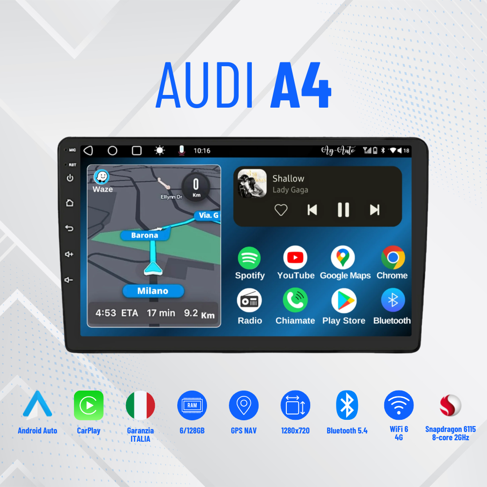 Audi a4/vlb6 (2000/2009) | Autoradio 9'' Android auto + Carplay / Audi 8E 8H b6 b7 Stereo Touch 4/64gb | Navigatore GPS + Bluetooth + Wifi