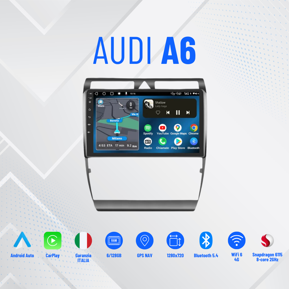 Audi A6 Pollici - Mascherina Inclusa Autoradio 2 Din Android Auto + Carplay / Volkswagen Stereo Touch  | Navigatore GPS + Bluetooth + Wifi