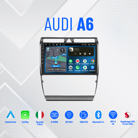 Audi A6 Pollici - Mascherina Inclusa Autoradio 2 Din Android Auto + Carplay / Volkswagen Stereo Touch  | Navigatore GPS + Bluetooth + Wifi