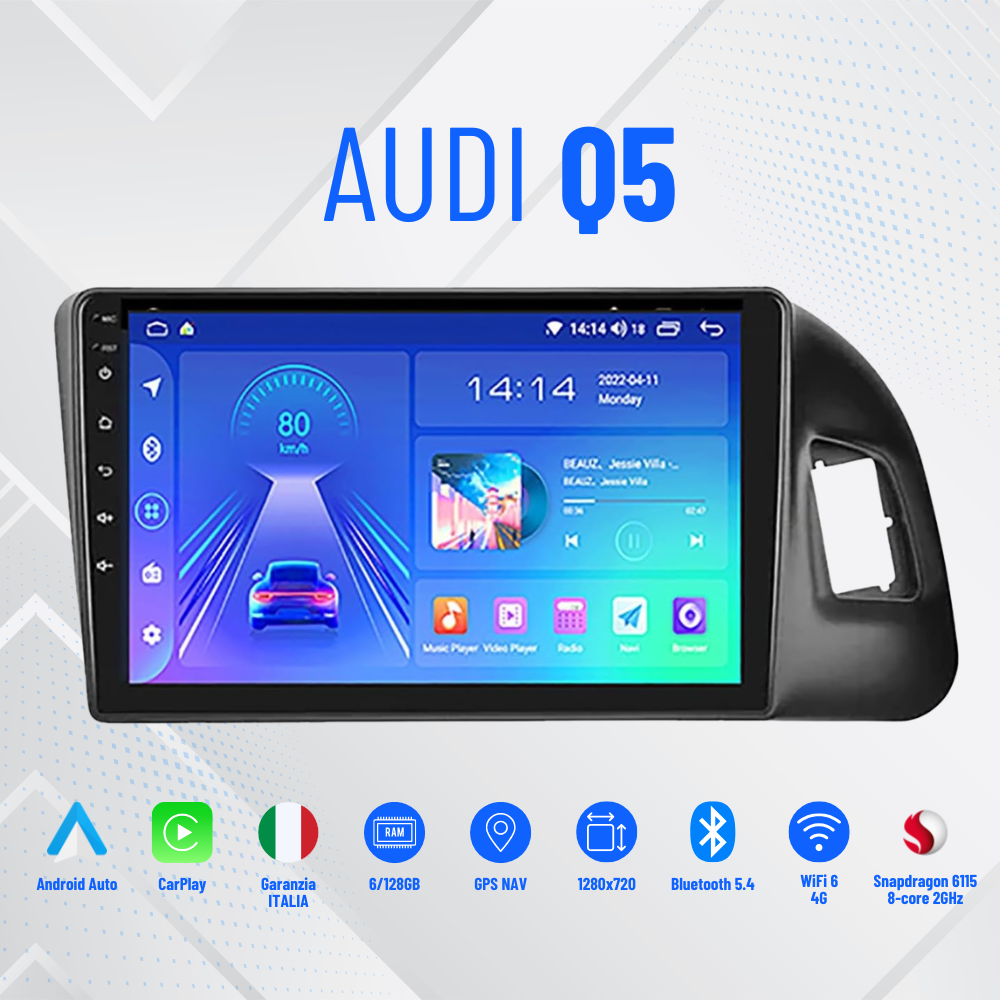 Audi Q5| 9 Pollici - Mascherina Inclusa - Autoradio 2 Din  8-256Gb- KIT Completo Per L'installazione INCLUSO - Android Auto + Carplay / Classe B Stereo Touch 2/64gb | Navigatore GPS + Bluetooth + Wifi + USB