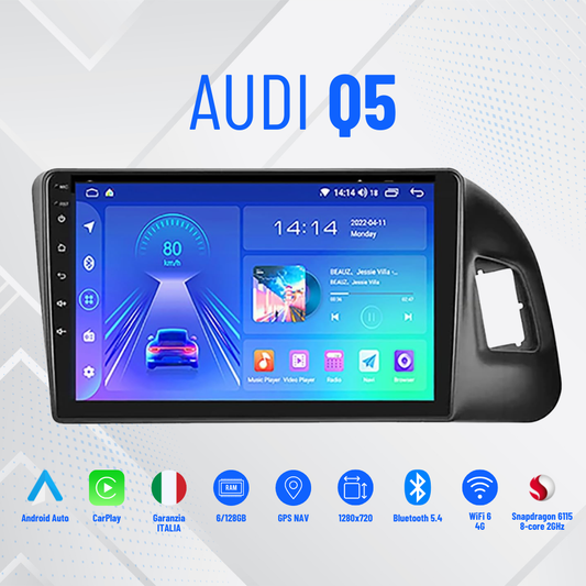 Audi Q5| 9 Pollici - Mascherina Inclusa - Autoradio 2 Din  8-256Gb- KIT Completo Per L'installazione INCLUSO - Android Auto + Carplay / Classe B Stereo Touch 2/64gb | Navigatore GPS + Bluetooth + Wifi + USB