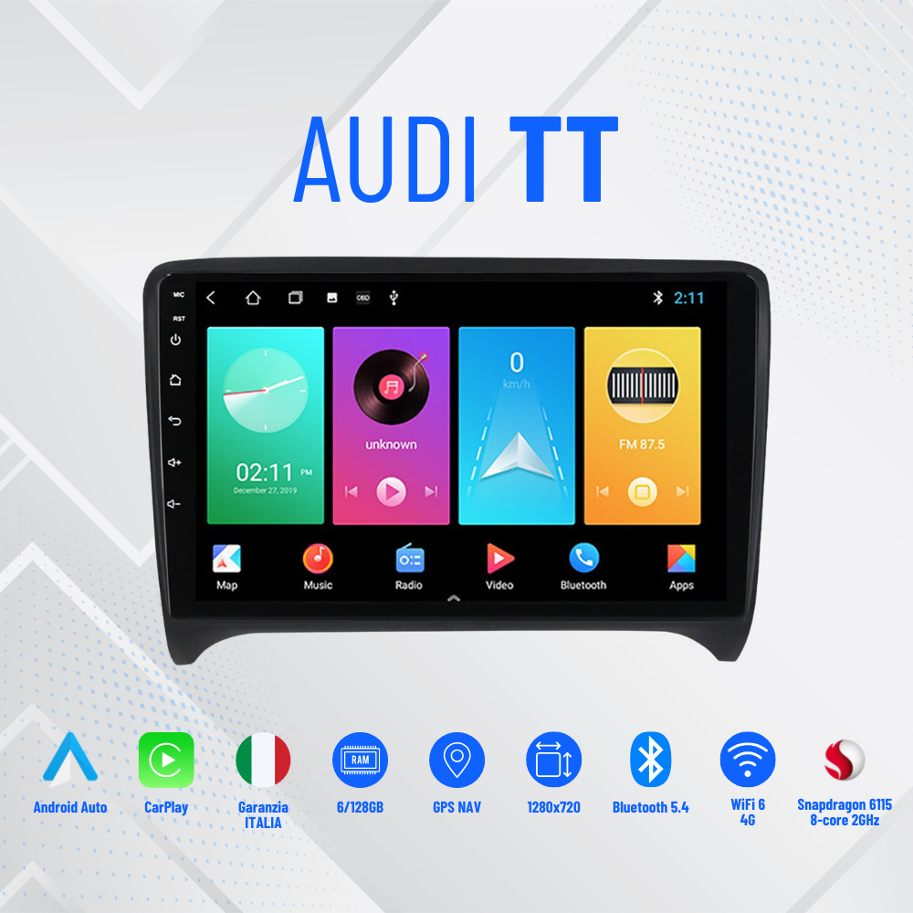 Audi TT dal 2009 in poi | 9” Pollici - Mascherina Inclusa - Autoradio 2 Din Android Auto + Carplay / Stereo Touch  | Navigatore GPS + Bluetooth + Wifi