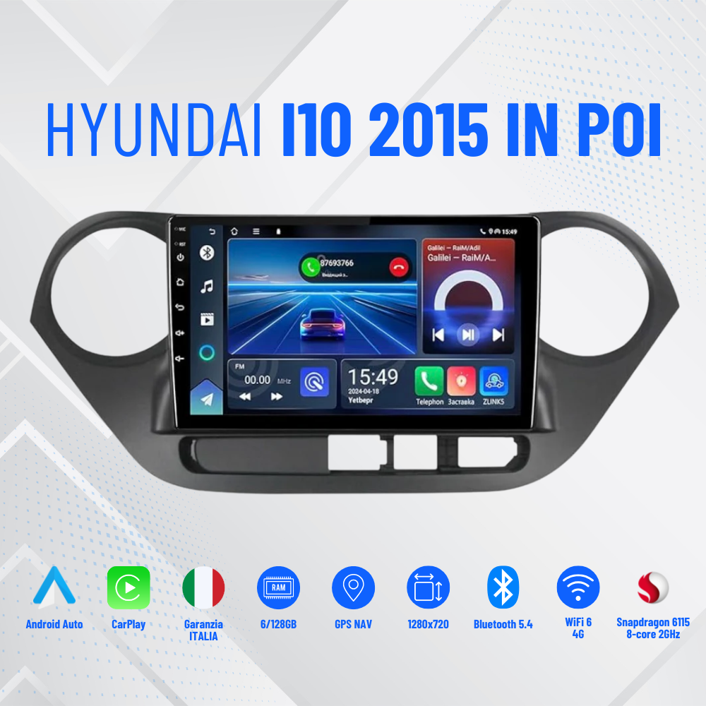 Autoradio  Hyundai i10 2015 in poi in poi |  9"   |   |   Android   |   Bluetooth   |   CarPlay   |   Android   Auto   |  4-64GB  Ram