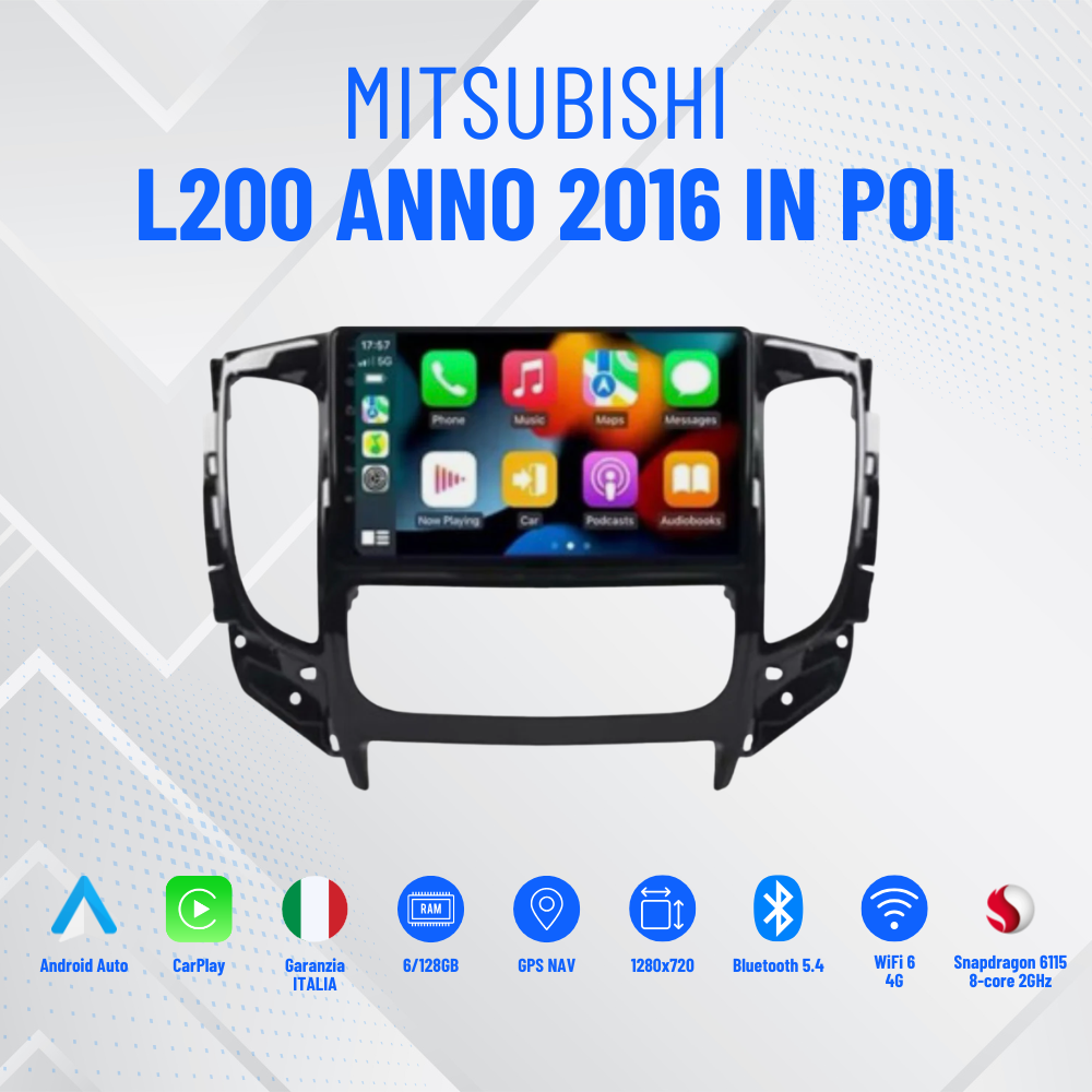 Autoradio   Mitsubishi l200 anno 2016 in poi |  9"   |   |   Android   |   Bluetooth   |   CarPlay   |   Android   Auto   |  4-64GB  Ram
