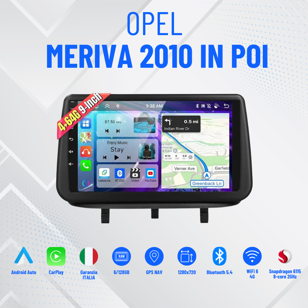Autoradio   Opel meriva 2010 in poi in poi |  9"   |   |   Android   |   Bluetooth   |   CarPlay   |   Android   Auto   |  4-64GB  Ram