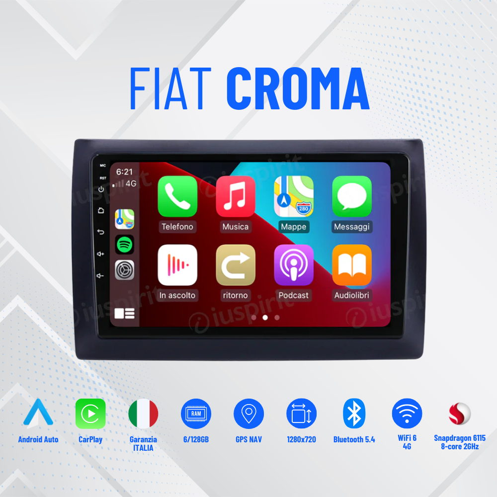 Autoradio fiat croma 9"- 2005-2012 - Android - bluetooth - Carplay - Android auto- 4GB RAM - 64Gb Rom RETROCMAERA in omaggio + canbas per recupero dei comandi al volante