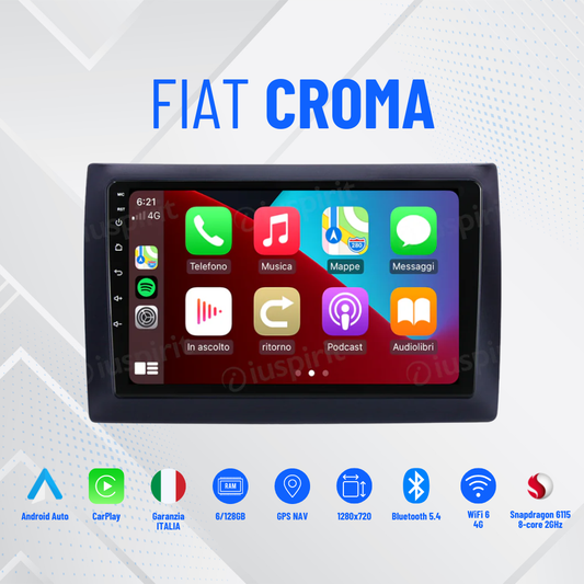 Autoradio fiat croma 9"- 2005-2012 - Android - bluetooth - Carplay - Android auto- 4GB RAM - 64Gb Rom RETROCMAERA in omaggio + canbas per recupero dei comandi al volante