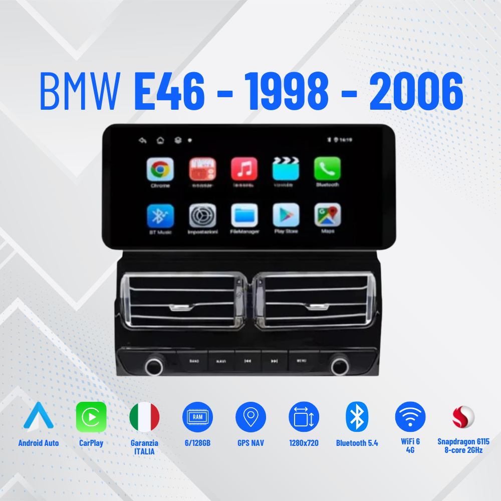Autoradio   per   BMW   Serie   3   E46   M3   12.3"   1998-2006  Android Bluetooth CarPlay  Android   Auto 4/64GB   Ram