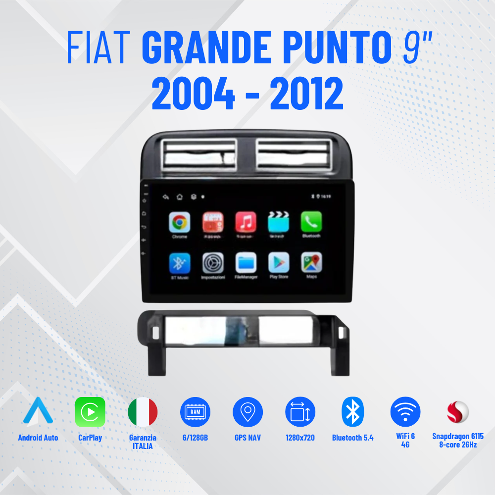 Autoradio   per   Fiat   Grande   Punto   9"   |   2004-2012   |   Android   |   Bluetooth   |   CarPlay   |   Android   Auto   |   4-64GB   Ram