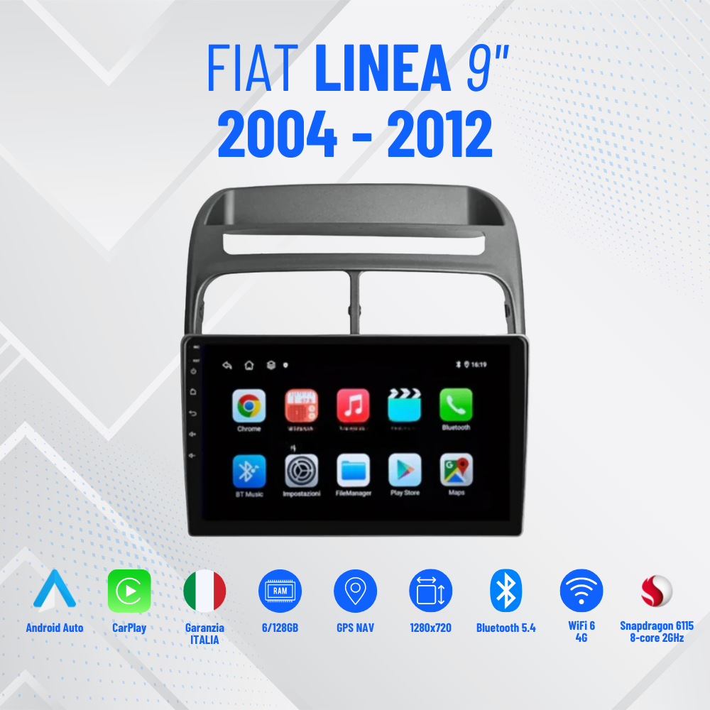 Autoradio   per   Fiat   Linea   9"   |   2004-2012   |   Android   |   Bluetooth   |   CarPlay   |   Android   Auto   |   4-64GB   Ram