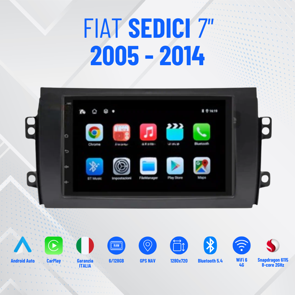 Autoradio   per   Fiat   Sedici   7"   |   2005-2014   |   Android   |   Bluetooth   |   CarPlay   |   Android   Auto   |   4-64GB  Ram