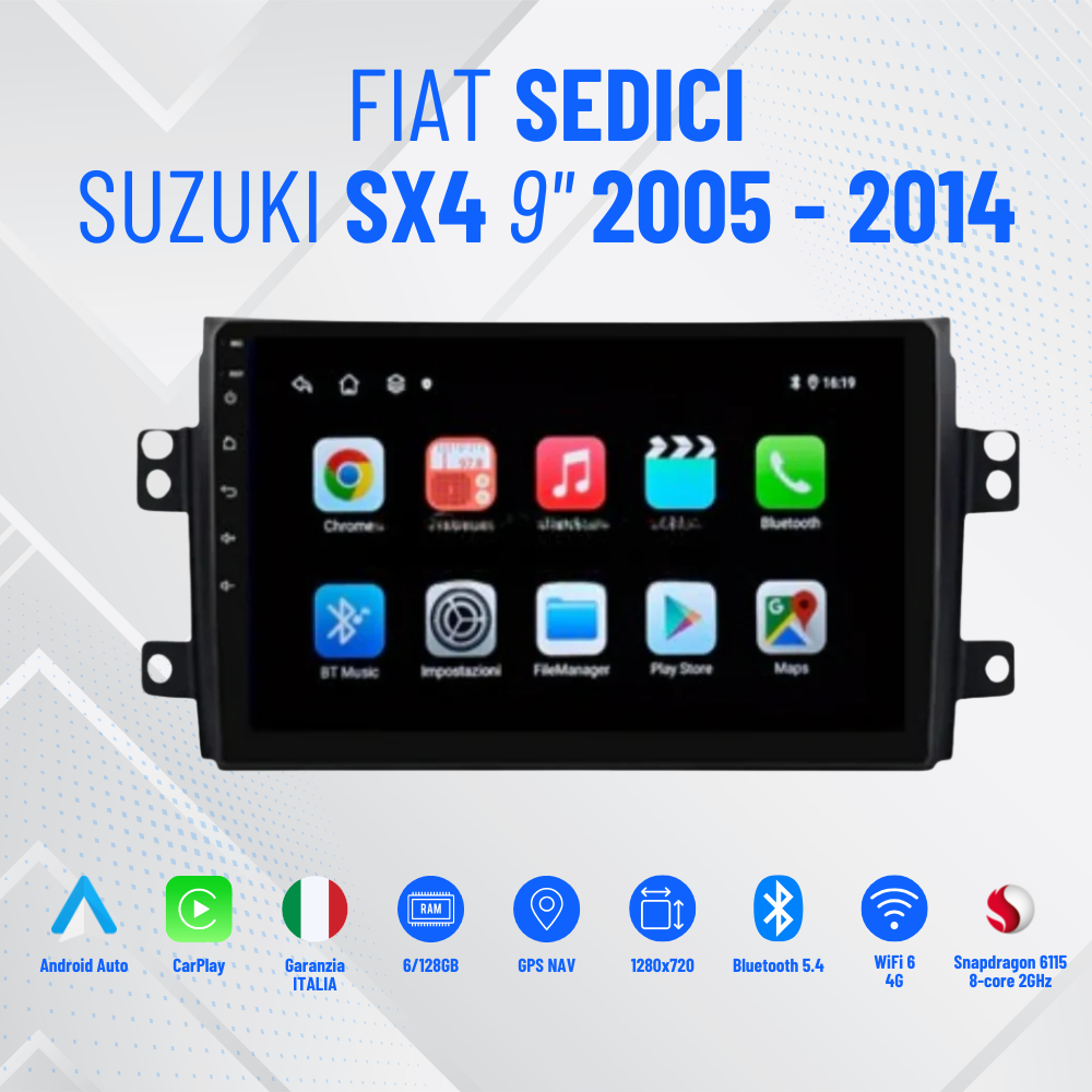 Autoradio   per   Fiat   Sedici   |   Suzuki   SX4   9"   |   2005-2014   |   Android   |   Bluetooth   |   CarPlay   |   Android   Auto   |  4-64GB   Ram