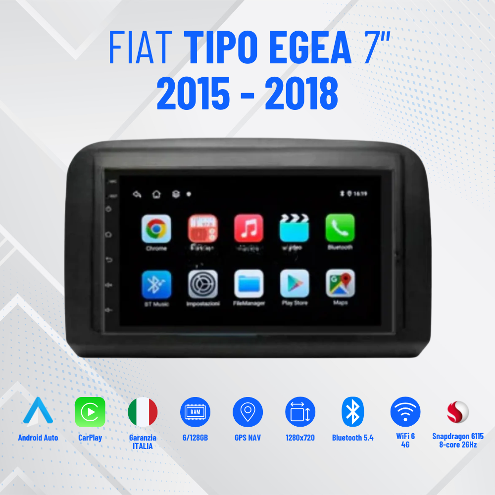 Autoradio   per   Fiat   Tipo   Egea   7"   |   2015-2018   |   Android   |   Bluetooth   |   CarPlay   |   Android   Auto   |   4-64GB  Ram